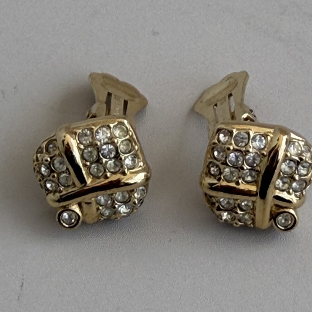 Christian Dior Pavé Rhinestone Clip-On Earrings